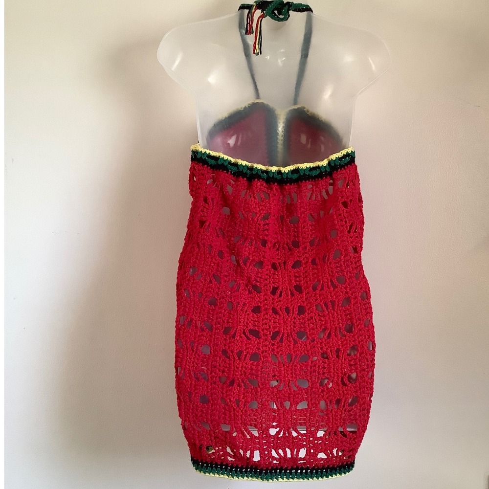 Handmade Crochet Rasta Halter Cover Up Red Green Yellow Swim Cover Up Small - Picture 6 of 13